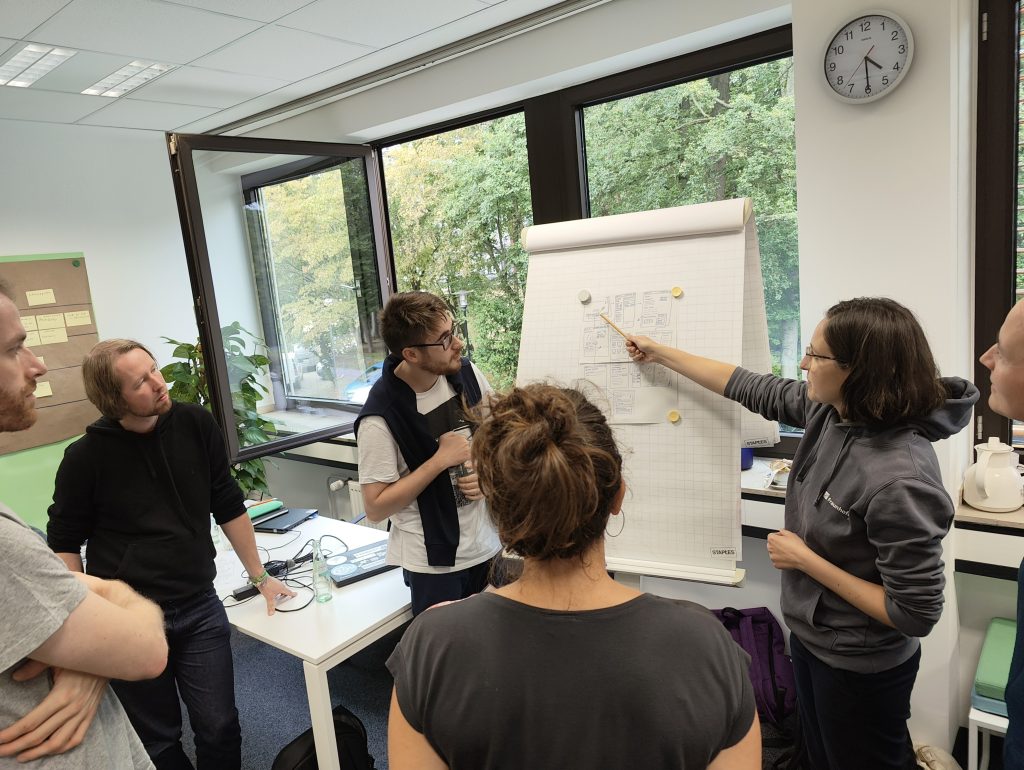 Lena Brüch leading one of the creative work sessions about the pilots. Photo: Florian Jasque.