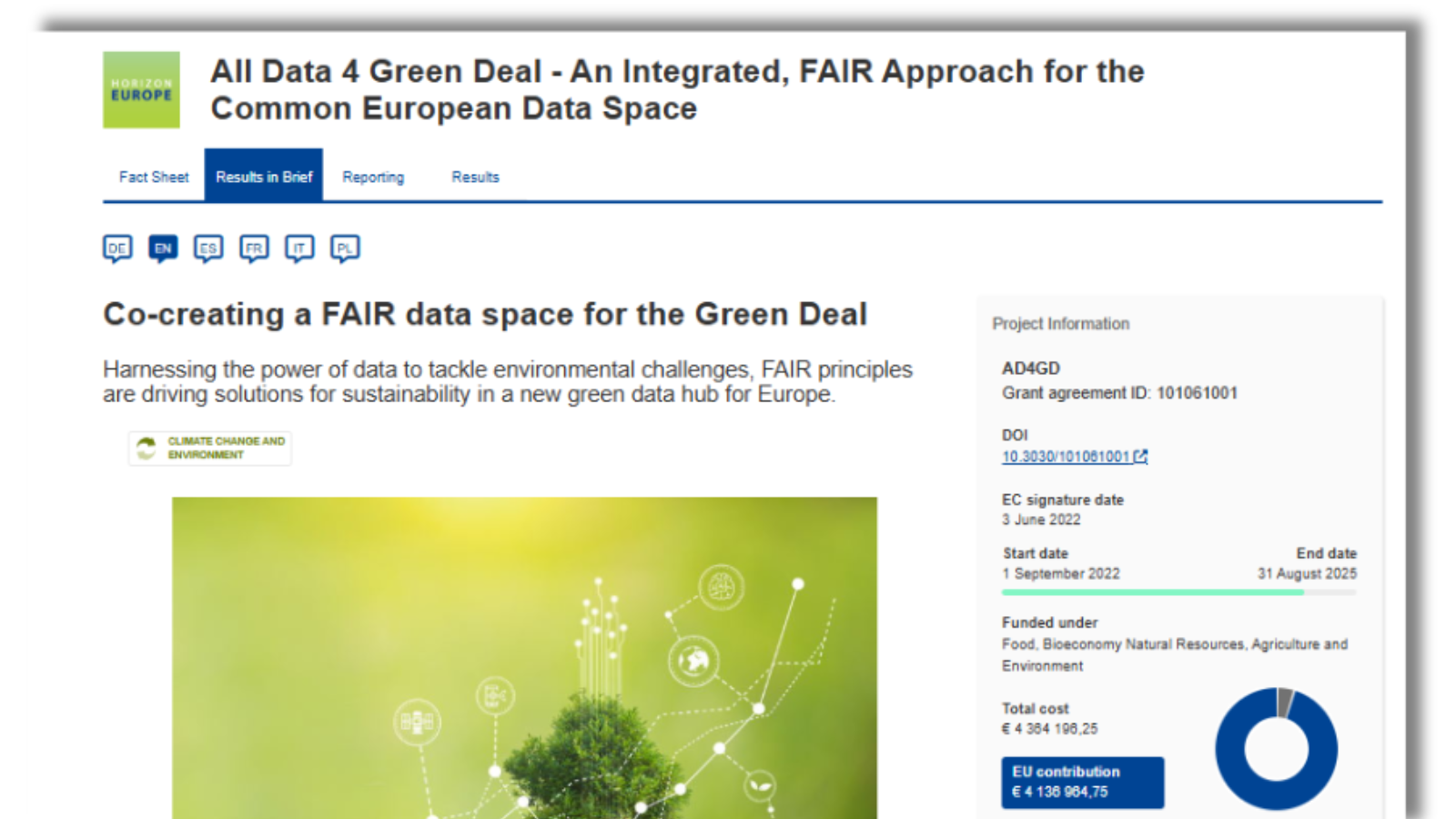 Screenshot from the Cordis Pack Article on AD4GD.